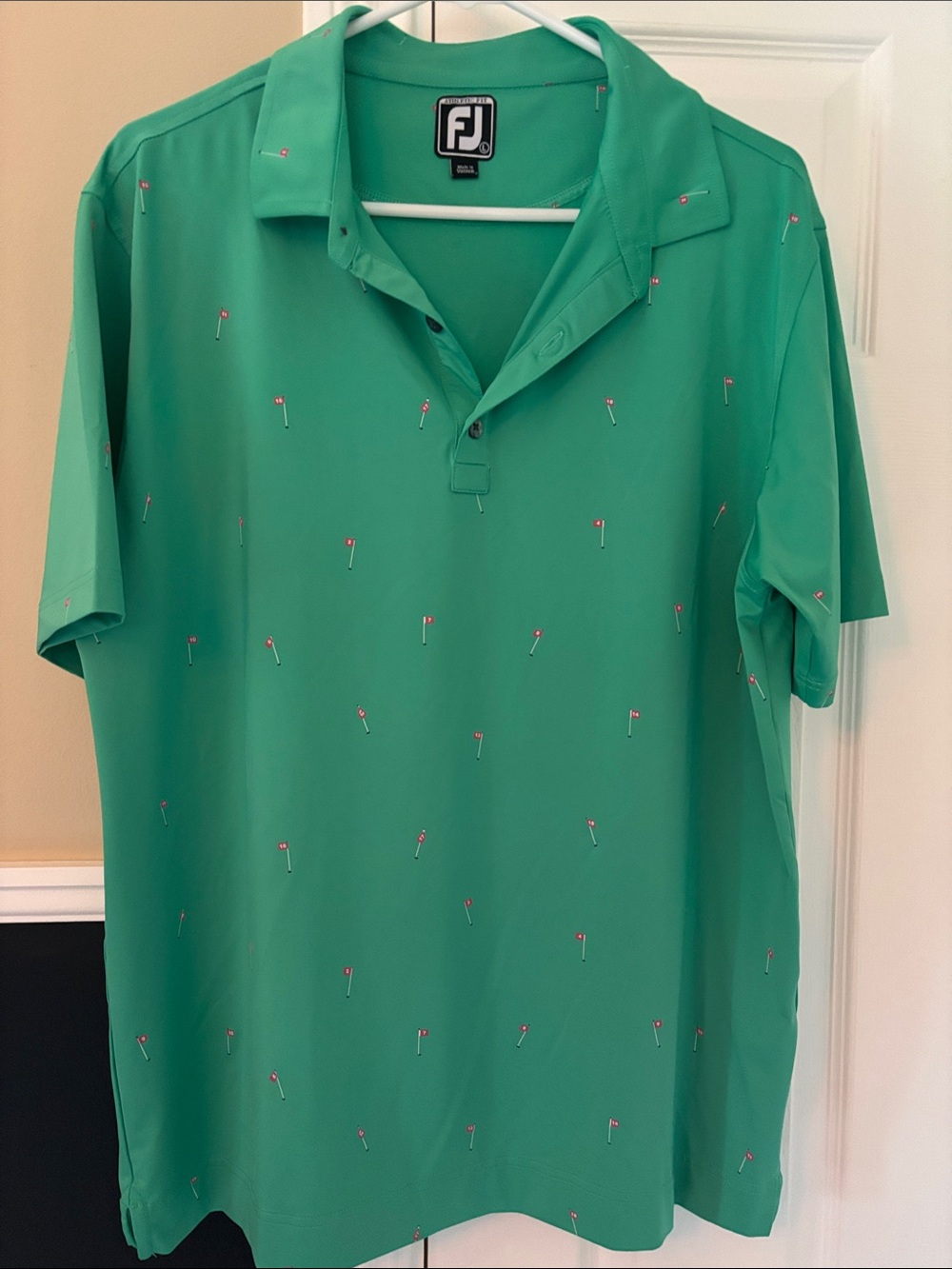 FootJoy Green Short-Sleeve Golf Polo with Tiny Flag Print
